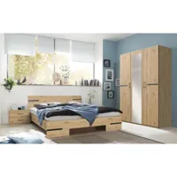 pegane chambre à coucher complète adulte (lit 180x200cm + 2 chevets + armoire) coloris imitation chêne artisan