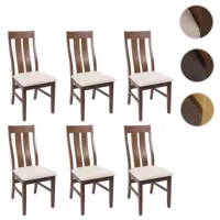 mendler lot de 6 chaises de salle à manger hwc-m58, chaise de cuisine, tissu/textile bois massif ~ bâti foncé, crème  beige