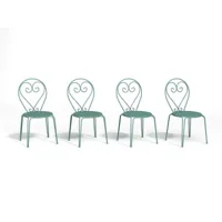 vente-unique lot de 4 chaises de jardin empilables en métal façon fer forgé - vert amande - guermantes de mylia  vert amande