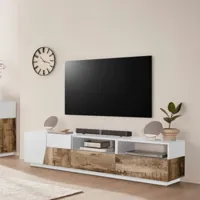 ahd amazing home design meuble tv 200x43cm salon mur blanc bois moderne hatt wood