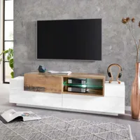 ahd amazing home design meuble tv 3 portes compartiment ouvert 160cm blanc bois new coro low m