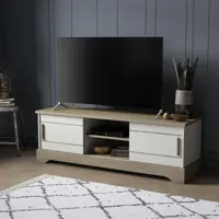 dansmamaison meuble tv 2 portes coulissantes blanc/chêne - pure