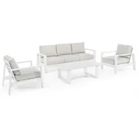 bizzotto salon extérieur baltic canapé +2 fauteuils +table basse blanc