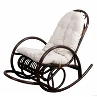 rocking-chair fauteuil à bascule hwc-c40, bois marron ~ coussin blanc