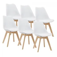 en.casa lot de 6 chaises de salle à manger scandinave siège cuisine plastique similicuir hêtre 81 x 49 x 57 cm blanc [en.casa]