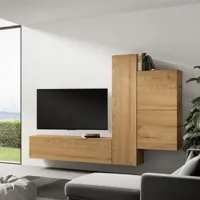 itamoby meuble tv mural équipé suspendu salon 4 éléments hauts en bois a112  or
