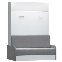 armoire lit escamotable dynamo sofa canapé et accoudoirs microfibre gris couchage 140*200 cm