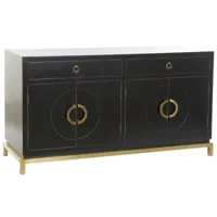 pegane buffet meuble de rangement en peuplier coloris noir et métal doré - longueur 150 x hauteur 80 x profondeur 50 cm  noir