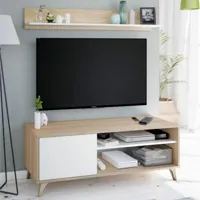 mirakemueble meuble tv avec étagère relax - chêne canadien et artik white blanco artik - roble canadien  multicolore