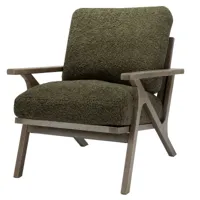moloo alan - fauteuil lounge en tissu bouclette army et bois patiné