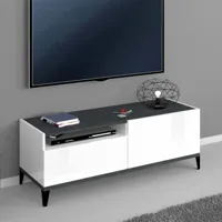 ahd amazing home design meuble tv salon 120x40cm compartiment tiroir blanc brillant ardoise gerald