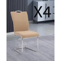 pegane lot de 4 chaises de salle à manger en tissu jarama coloris beige avec pieds coloris chromé - longueur 44 x profondeur 61 x hauteur 98 cm  beige