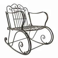 rocking chair vienne marron chaise fauteuil de jardin à bascule intérieur extérieur en métal patiné 67x88x92cm