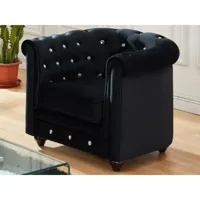 vente-unique fauteuil chesterfield - velours noir et boutons effet cristal  noir