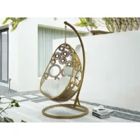 vente-unique fauteuil suspendu en résine tressée naturel clair et coussin blanc - makaha de mylia  beige