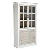 pegane vitrine, armoire vaisselier en bois/verre coloris blanc/beige - longueur 110 x profondeur 45 x hauteur 200 cm  blanc