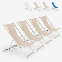 beach and garden design 4 transats chaises de plage pliantes réglables en aluminium riccione gold, couleur: beige