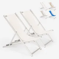 beach and garden design 2 transats chaises de plage pliantes réglables en aluminium riccione gold, couleur: blanc