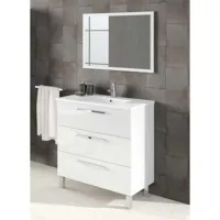 dansmamaison meuble sous vasque 3 tiroirs 80 cm + vasque + miroir blanc - enatha
