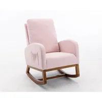 lbf chaise à bascule rembourrée avec dossier haut et poche latérale, assise rembourrée avec base en bois de caoutchouc, fauteuil inclinable pour salon, chambre, 100 x 68 x 93 cm, rose  rose