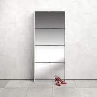 alter meuble à chaussures avec quatre portes miroir et double profondeur, couleur blanc, 70,3 x 162 x 24,05 cm  blanc