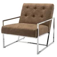 moloo greg - fauteuil lounge en micro vintage marron et métal finition inox  marron
