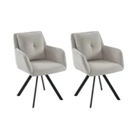 vente-unique lot de 2 chaises avec accoudoirs en tissu et métal noir - crème - zolevy de maison céphy  crème