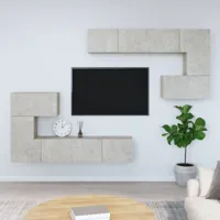 maison chic meuble tv scandinave mural banc tv suspendu pour salon - gris béton bois d'ingénierie -mn61974  gris