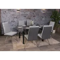 mendler lot de 6 chaises de salle à manger hwc-g54, chaise de cuisine chaise, textile/simili cuir inox brossé ~ gris  gris