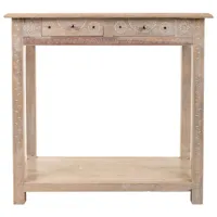 pegane meuble console, table console en bois avec 2 tiroirs coloris naturel - longueur 80  x profondeur 40  x hauteur 75 cm  naturel