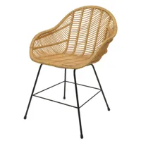 mendler chaise de salle à manger hwc-m28, chaise de cuisine en osier chaise en rotin chaise, kubu rotin métal  marron