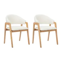 vente-unique lot de 2 chaises avec accoudoirs en tissu bouclette et bois d'hévéa - blanc - soluna  blanc