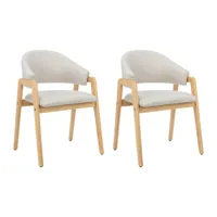 vente-unique lot de 2 chaises avec accoudoirs en tissu et bois d'hévéa - beige - soluna  beige