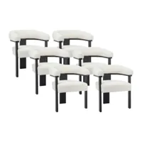 vente-unique lot de 6 chaises avec accoudoirs en tissu bouclette et bois d'hévéa - blanc et noir - livelia  noir