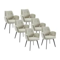 vente-unique lot de 6 chaises avec accoudoirs en velours côtelé et métal - crème - milbia  crème