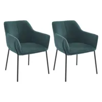 vente-unique lot de 2 chaises avec accoudoirs en tissu bouclette et métal noir - bleu - aketi  bleu canard