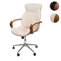 mendler chaise de bureau hwc-h39, pivotante, fauteuil, bois courbé, aspect noyer, similicuir ~ beige-crème