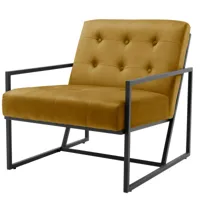 moloo greg - fauteuil lounge velours moutarde et métal noir  moutarde