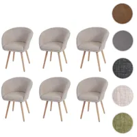 mendler 6x chaise de salle à manger malmö t633, fauteuil, design rétro des années 50 ~ tissu, crème/gris  beige