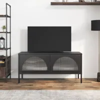 maison chic meuble tv scandinave - banc tv pour salon noir 105x35x50 cm verre et acier -mn21734  noir