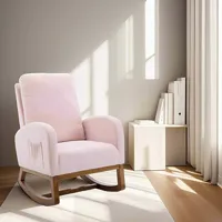 lbf rocker chaise à bascule, rembourrée, pour chambre d'enfant, pour bébé et enfant, fauteuil confortable avec poche latérale, fauteuil lounge avec dossier haut (rose)  rose