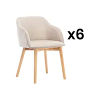 vente-unique lot de 6 chaises avec accoudoirs - tissu et hévéa - beige - jelisa  beige