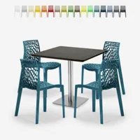 grand soleil ensemble table noir 90x90cm horeca 4 chaises bar restaurant cuisine dustin black, couleur: bleu 3