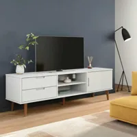 maison chic meuble tv scandinave - banc tv pour salon molde blanc 158x40x49 cm bois de pin massif -mn62815  blanc