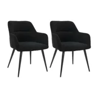 vente-unique lot de 2 chaises avec accoudoirs en tissu et métal - noir - heka  noir