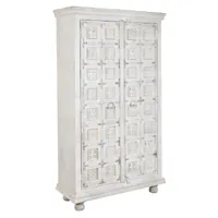 pegane armoire de rangement en bois sculpté coloris blanc vieilli - longueur 100 x profondeur 40 x hauteur 180 cm  blanc