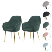 mendler 2x chaise de salle à manger hwc-f18, chaise de cuisine, design rétro ~ vert velours, pieds dorés  vert