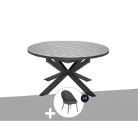 jardiline table de jardin ronde en aluminium gris avec allonge papillon palma avec 6 chaises fuerte ventura - jardiline