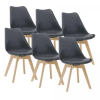 en.casa lot de 6 chaises de salle à manger scandinave siège cuisine plastique similicuir hêtre 81 x 49 x 57 cm gris [en.casa]