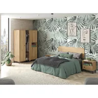 pegane chambre à coucher adulte coloris chêne doré ( armoire +  2 chevets  +  tête de lit )
